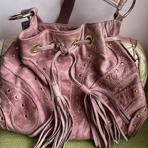 BULGA Pink Leather Purse, good hardware, fine worn condition, amazing find!!